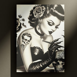 Retro Tattoed Goth Pin-up Vykort