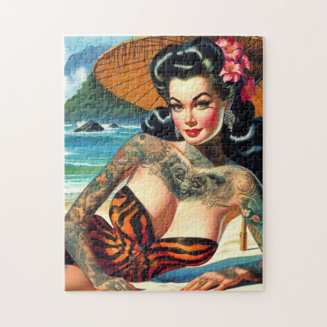 Retro Tattoo Beach Pin-up Pussel (Vertikal)