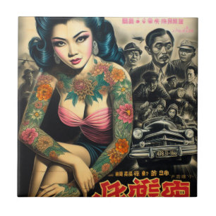Retro Tattoo Girl Kakelplatta