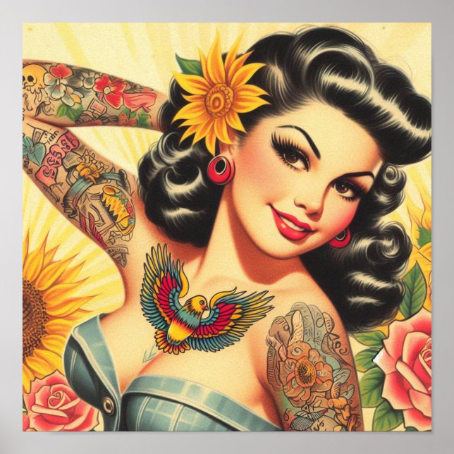 Retro Tattoo Pin-up Poster (Framsidan)