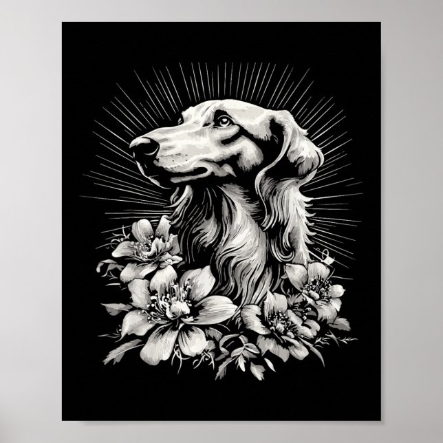 Retro Tattoo Stil Borzoi Hund älskare Poster (Framsidan)
