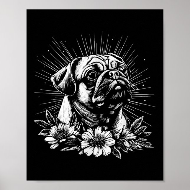 Retro Tattoo Stil Pug Älskare Hund Poster (Framsidan)
