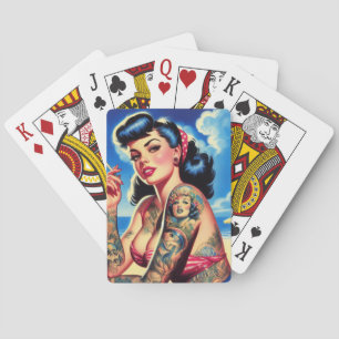 Retro Tattooed Bikini Summer Pin-up Casinokort
