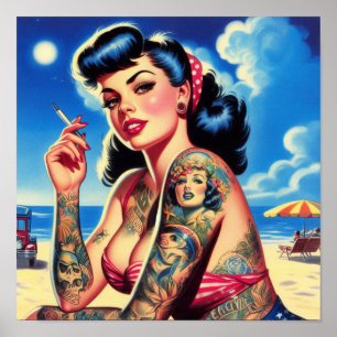 Retro Tattooed Bikini Summer Pin-up Poster