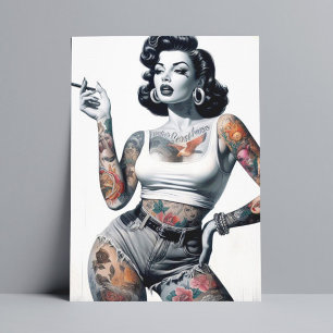 Retro Tattooed Girl Vykort