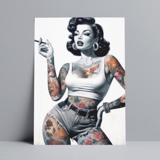 Retro Tattooed Girl Vykort (Skapare uppladdad)