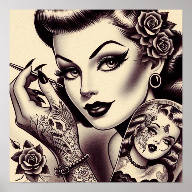 Retro Tattooed Pin Up Poster (Framsidan)