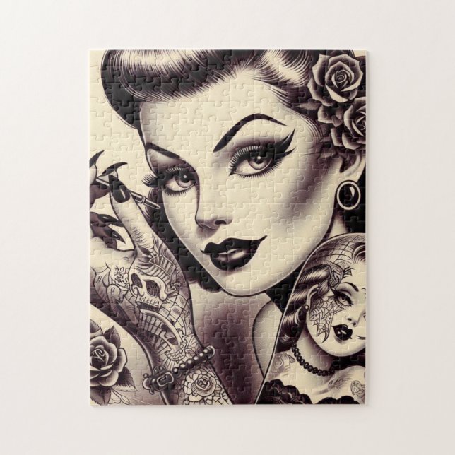 Retro Tattooed Pin Up Pussel (Vertikal)