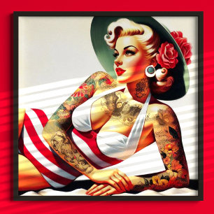 Retro Tattooed Swimdress Pin-up Poster