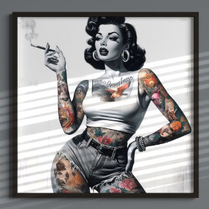 Retro Tattooerad Tjej Poster