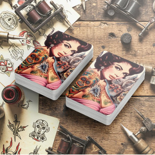 Retro Tatuerad Pinuppa Casinokort