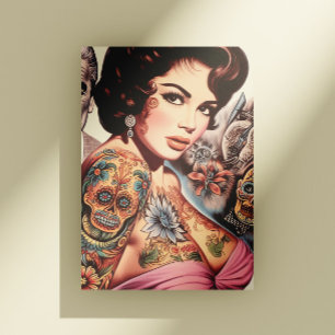 Retro Tatuerad Pinuppa Vykort