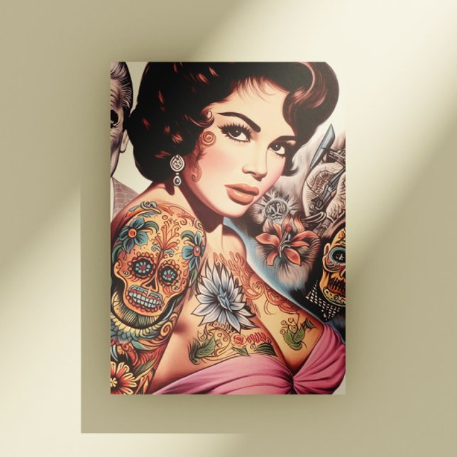 Retro Tatuerad Pinuppa Vykort (Skapare uppladdad)