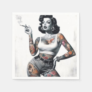 Retro Tatuerad Tjej Pappersservett