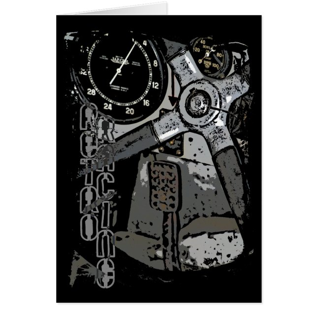 Retro Tävla Oldtimer-detaljgrafik - design Hälsningskort (Framsidan)