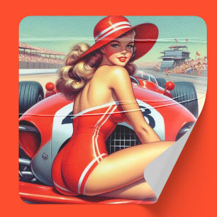 Retro-Tävla-Pin-up Underlägg Papper Kvadrat