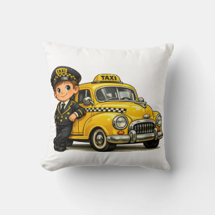 Retro taxichaufförsboy med gult veteranbilsklädd t kudde