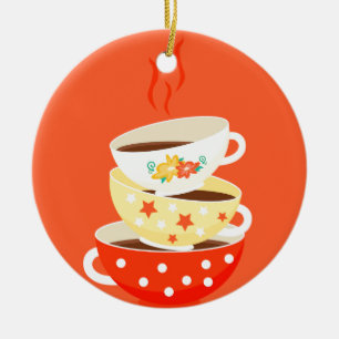 Retro te vintage tea kopp vismisk konst julgransprydnad keramik