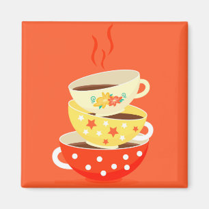 Retro te vintage tea kopp vismisk konst magnet