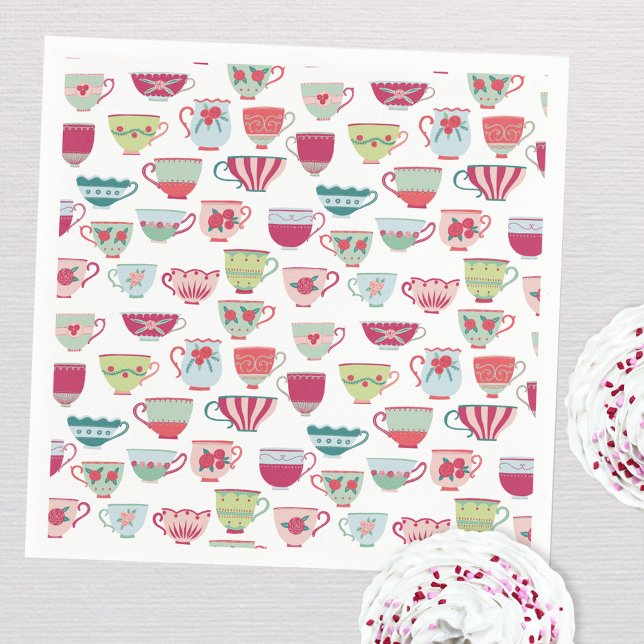 Retro Tea Party Modern Pastel Pappersservett (Modern retro teacup tea party paper napkins)