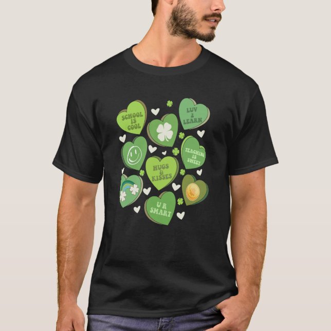 Retro Teach Conversation Hearts School St Patricks T Shirt (Framsida)
