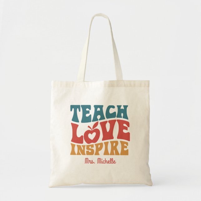 Retro Teach Kärlek Inspire Lärardag Gift Tygkasse (Framsidan)