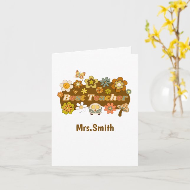 Retro Teacher Card Kort (Gul blomma)