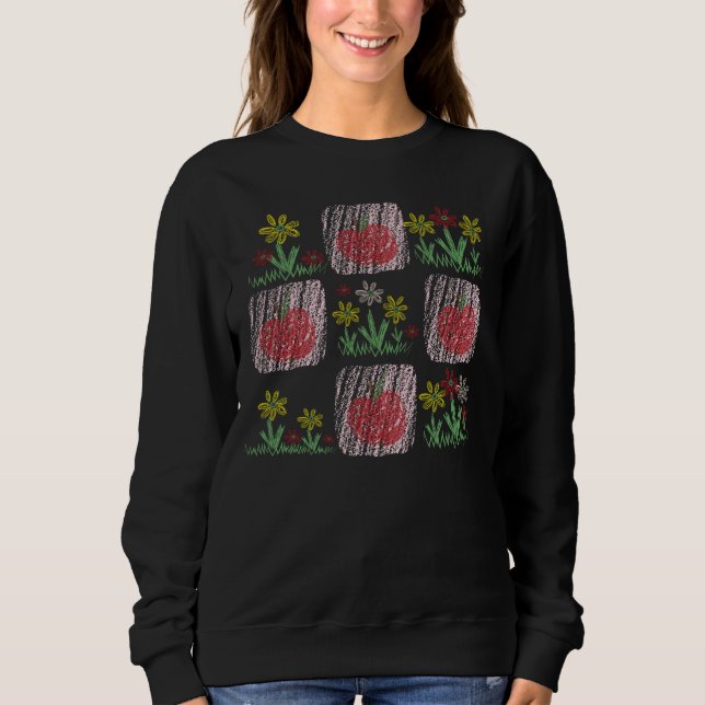 Retro Teacher Chalkboard Grid Apple och Flowers T Shirt (Framsida)