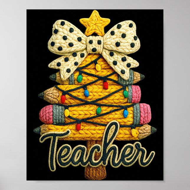 Retro Teacher Christmas, Funny Coquette Bow Gift S Poster (Framsidan)