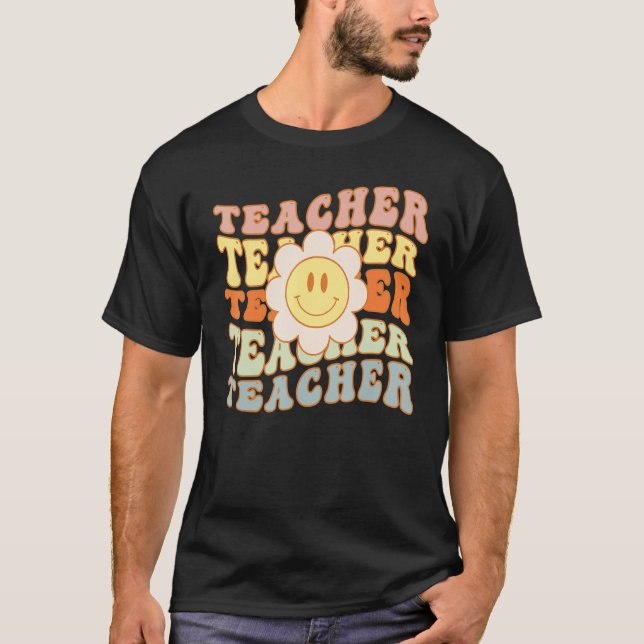 Retro Teacher Daisy Colorful Elementary School Cut T Shirt (Framsida)
