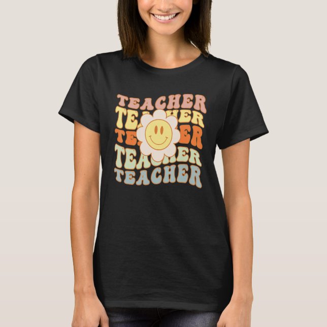 Retro Teacher Daisy Colorful Elementary School Cut T Shirt (Framsida)