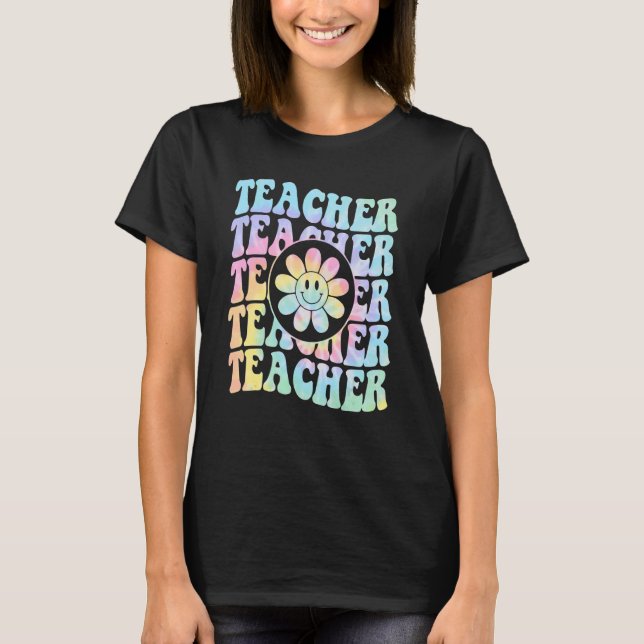 Retro Teacher Daisy Colorful Elementary School Te T Shirt (Framsida)