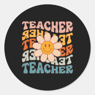 Retro Teacher Daisy Colorful - grundskola T Runt Klistermärke