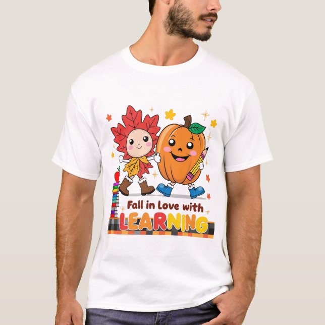 Retro Teacher Fall Png, Fall in Kärlek with Learni T Shirt (Framsida)