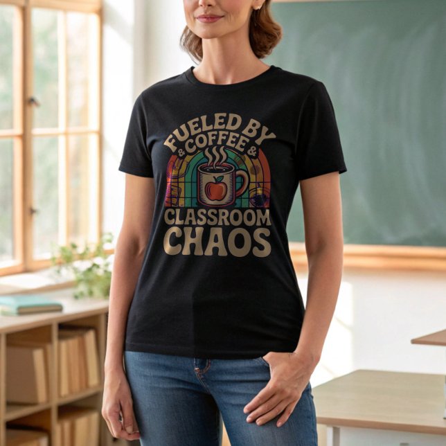 Retro Teacher Fueled by Coffee - Back to school T Shirt (Skapare uppladdad)
