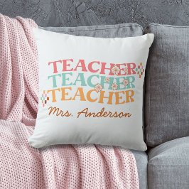 Retro Teacher i Colorful 70-talet Stil Kudde