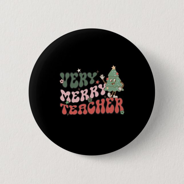 Retro Teacher jul Mycket merry Teacher Knapp (Framsida)