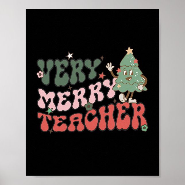 Retro Teacher jul Mycket merry Teacher Poster (Framsidan)