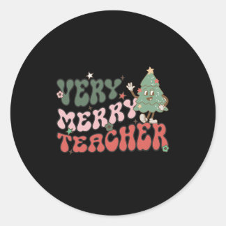 Retro Teacher jul Mycket merry Teacher Runt Klistermärke