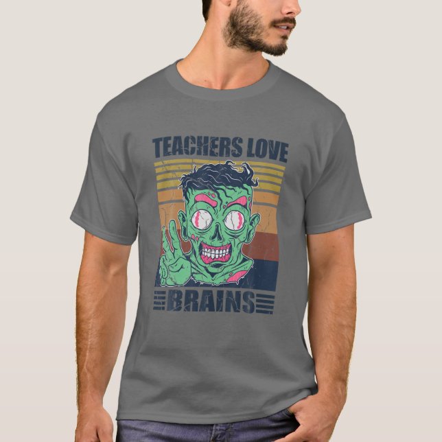 Retro Teacher Kärlek Brains Zombie T Shirt (Framsida)