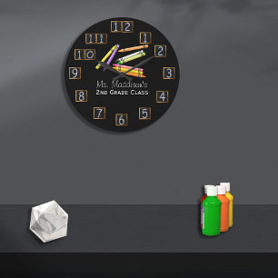 Retro Teacher Kritor Chalkboard-nummer Stor Klocka