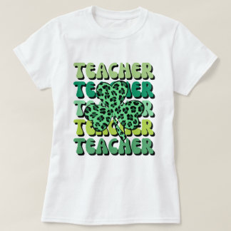 Retro Teacher Leopard Shamrock St Patrick's Day  T Shirt