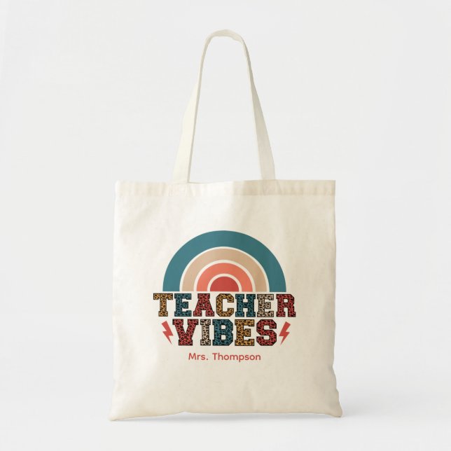 Retro Teacher Vibes Läraruppskattning Veckogåva Tygkasse (Framsidan)