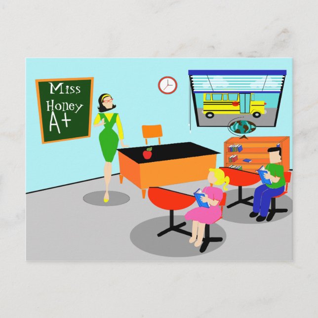 Retro Teacher-vykort Vykort (Framsida)