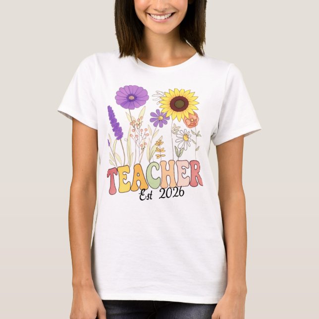 Retro Teacher with Flowers - Cute Teacher Apprecia T Shirt (Framsida)