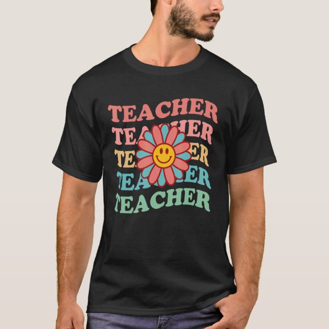 Retro Teachers Inspirational Floral Elementary Sch T Shirt (Framsida)