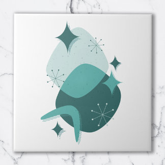 Retro Teal Abstrakt för medelålders atomtid i mitt Kakelplatta