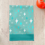 Retro Teal and White Star Mönster Kitchen Towel Kökshandduk<br><div class="desc">En kökshandduk med en retro-stjärna mönster i teal och vit på en lätt tealbakgrund och mörk teal gräns.</div>