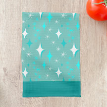 Retro Teal and White Star Mönster Kitchen Towel