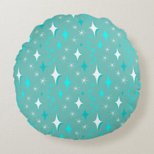 Retro Teal and White Star Mönster Round Pillow Rund Kudde